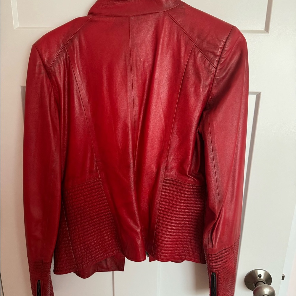 Women's Red Leather Jacket - Picture 3 of 5